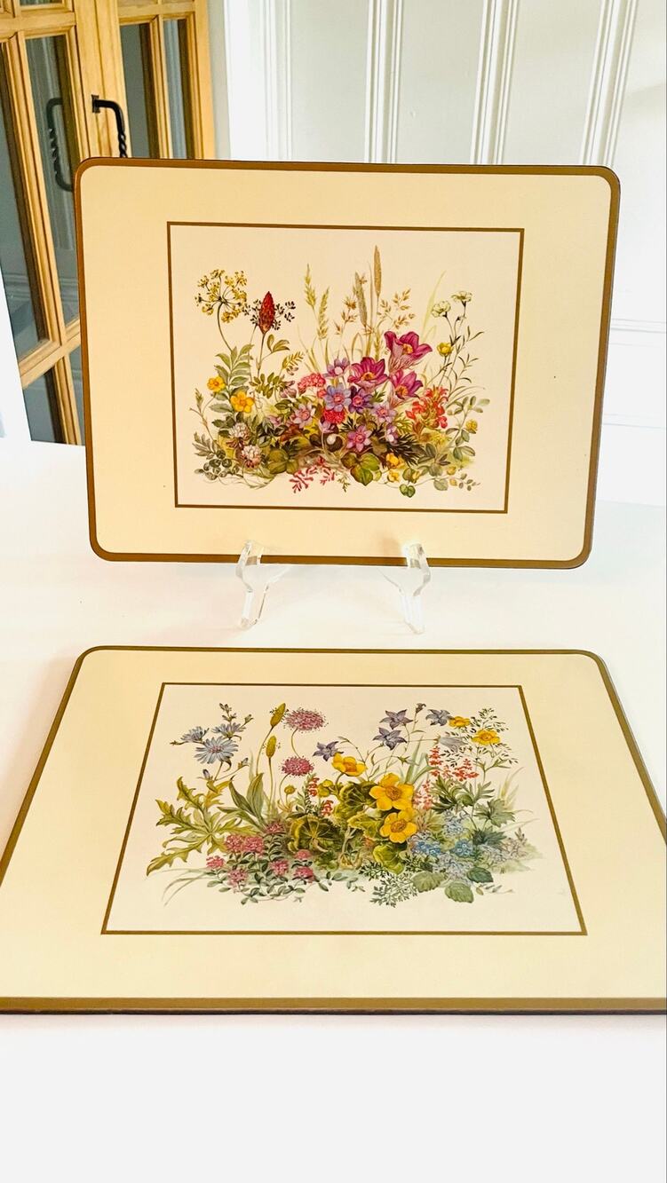 Vtg Pimpernel Botanical Cork Table Mats – Set of 2 Made in England Wildflowers